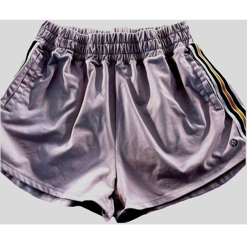 Papaya Active Womens Side Stripe Athletic Gym Shorts Size L Gray Performance